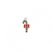 Anh&auml;nger Metall Candy Cane Silber-gr&uuml;n-rot