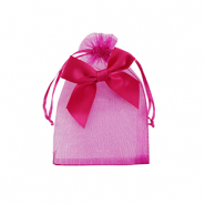 Organza Schmuck Beutel with Bow Fuchsia pink