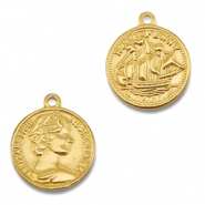 Anhänger aus Stainless Steel - Rostfreiem Stahl Coin with Ship/Face Gold