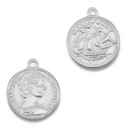 Anhänger aus Stainless Steel - Rostfreiem Stahl Coin with Ship/Face Silver