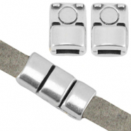 Metall DQ Magnet Verschluss (f&uuml;r 5mm flach Leder) Antik silber (Nickelfrei)