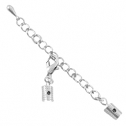 Metall DQ Verlängerungsketten Set mit Karabinerverschluss und 3mm Klemmen Antik silber (nickelfrei)