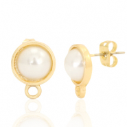 Zubeh&ouml;r Metall DQ Ohrstecker rund 10mm Perle mit &Ouml;se Gold (Nickelfrei)