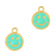 Anhänger Metall DQ Smiley Gold-turquoise (Nickelfrei)