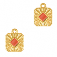 Anh&auml;nger Metall DQ Square Gold-coral red (nikkelvrij)