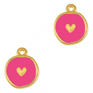 Anh&auml;nger Metall DQ Heart Gold-neon fuchsia pink (nikkelvrij)