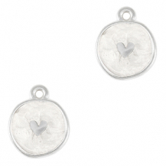 Anh&auml;nger Metall DQ Heart Antik silber-pearl white (nikkelvrij)