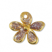 Anh&auml;nger Metall DQ Flower Glitter Lilac-Gold (Nickelfrei)