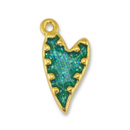 Anhänger Metall DQ Heart Glitter Turquoise-Gold (Nickelfrei)