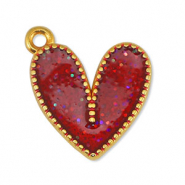 Anhänger Metall DQ Heart Glitter Red-Gold (Nickelfrei)