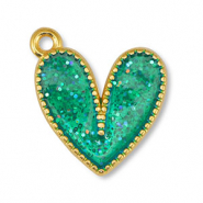 Anhänger Metall DQ Heart Glitter Turquoise-Gold (Nickelfrei)