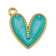 Anhänger Metall DQ Heart Pearl Turquoise-Gold (Nickelfrei)