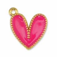 Anhänger Metall DQ Heart Fuchsia-Gold (Nickelfrei)