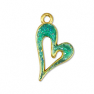 Anhänger Metall DQ Heart Glitter Turquoise-Gold (Nickelfrei)