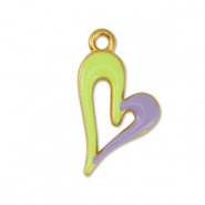 Anhänger Metall DQ Heart Lime Yellow-Lilac-Gold (Nickelfrei)