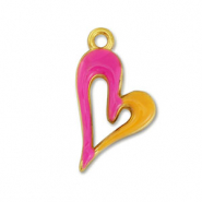 Anhänger Metall DQ Heart Gold-fuchsia-orange (Nickelfrei)