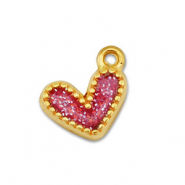 Anhänger Metall DQ Heart Gold-glitter pink (Nickelfrei)