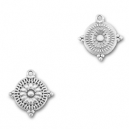 Anh&auml;nger Metall DQ Round with Flower Antik silber (Nickelfrei)