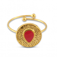 Stainless Steel - Rostfrei Stahl Ringe Enamel Round with Drop Gold-magenta pink