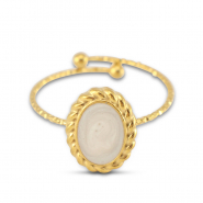 Stainless Steel - Rostfrei Stahl Ringe Enamel Oval Gold-pearl white