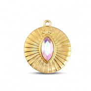 BY31® Anhänger aus Stainless Steel - Rostfreiem Stahl Round Gold-light pink