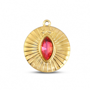 BY31® Anhänger aus Stainless Steel - Rostfreiem Stahl Round Gold-soft pink opal