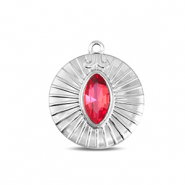 BY31® Anhänger aus Stainless Steel - Rostfreiem Stahl Round Silver-soft pink opal