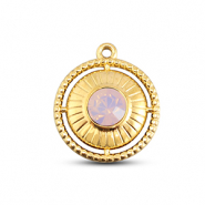 BY31® Anhänger aus Stainless Steel - Rostfreiem Stahl Rount with Ring Gold-soft pink opal