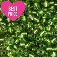 Rocailles Perlen Glas 8/0 (3mm) Silverlined green
