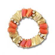 Facetten Anhänger Round Coral red AB-transparent AB-gold