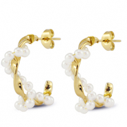 Stainless Steel - Rostfrei Stahl Ohrringe / Ohrstecker with Imitation Pearls Gold