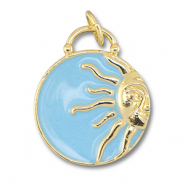 TQ Metall Brass Anh&auml;nger Round mit Sun Gold-light blue