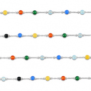 Zubehör aus Stainless Steel - Rostfreiem Stahl Gliederkette Achat Round Silver-multicolour