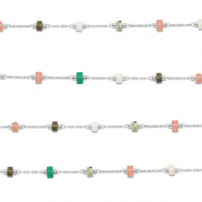 Zubehör aus Stainless Steel - Rostfreiem Stahl Gliederkette Naturstein mischung Rondelle Silver-multicolour