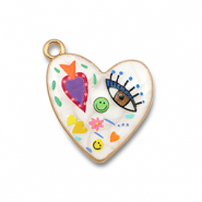Anhänger Metall mit Enamel Heart White-multicolour-gold