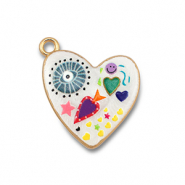 Anh&auml;nger Metall mit Enamel Heart White-multicolour-gold