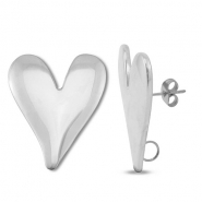 Zubehör aus Stainless Steel - Rostfreiem Stahl Ohrringe / Ohrstecker Heart with loop Silver