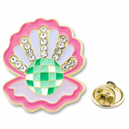 Anstecker Oyster with Rhinestones Dark pink-lilac purple-green