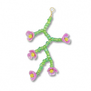 Anh&auml;nger aus Glasperlen Flower Transparent green-lilac AB-yellow