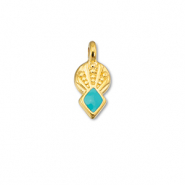 Anh&auml;nger Metall DQ Rhombus Turquoise blue-Gold (Nickelfrei)