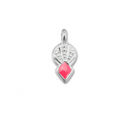 Anh&auml;nger Metall DQ Rhombus Coral red-Antik silber (Nickelfrei)