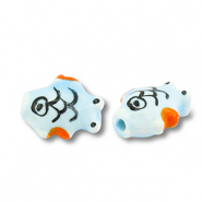 Keramik Perlen Fish Light blue-orange-black