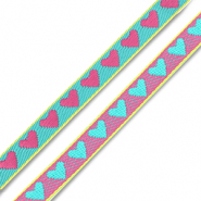 BY31® Schmucktextband Hearts Turquoise green-fuchsia-yellow