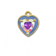 TQ Metall Brass Anh&auml;nger Heart Gold-blue-AB coating