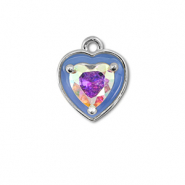 TQ Metall Brass Anh&auml;nger Heart Silver-blue-AB coating