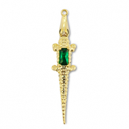 TQ Metall Brass Anh&auml;nger Crocodile Gold-dark green