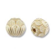 Perlen Acryl Round with Flower Off white-gold