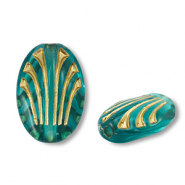 Perlen Acryl Oval Teal blue-gold