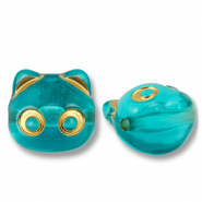 Perlen Acryl Cat Teal blue-gold