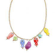 Stainless Steel - Rostfrei Stahl Kette mit Anh&auml;nger Fish Gold-multicolour